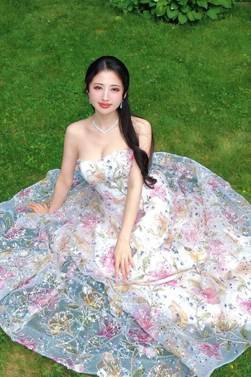Robe De Soirée florale à sequins a-ligne rose scintillante